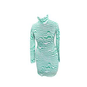 PrettyLittleThing Green & White Long Sleeve Knit Dress UK 10 US 6 EU 38